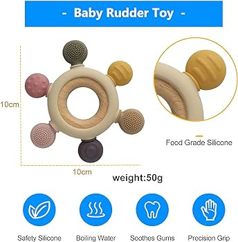 Baby Teething Toys Silicone Teethers BPA Free Silicone Rudder with Wooden Ring Soothe Babies Gums... | Amazon (US)
