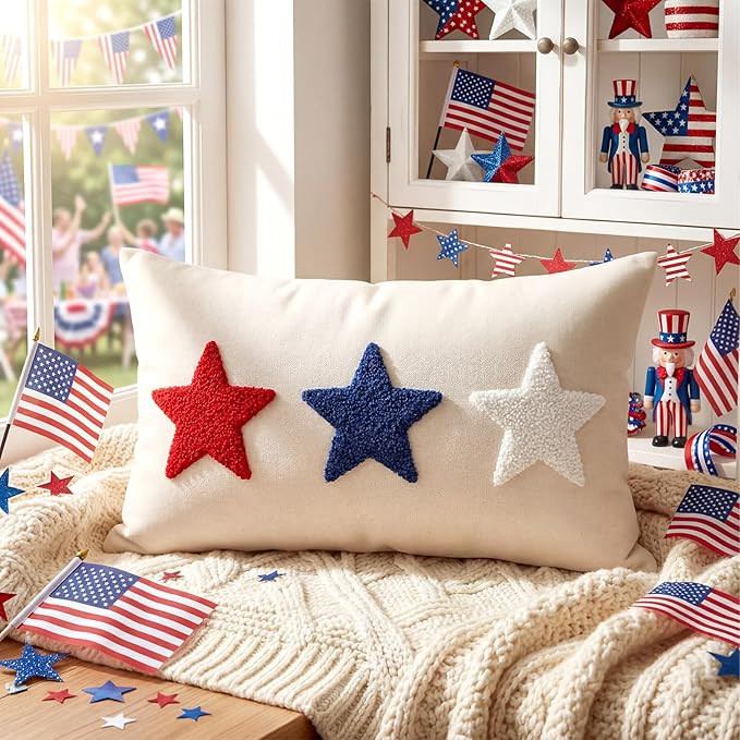Boao 4th of July Pillow Covers 12x20 Independence Memorial Day Lumbar Pillow Case Embroidery Red ... | Amazon (US)