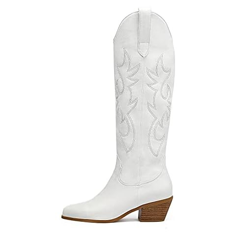 Atuelang Boots for Women Knee High Cowboy Western Embroidered Pull-On Cowgirl Boots | Amazon (US)