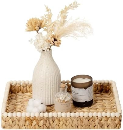 StorageWorks Rectangle Decorative Trays for Home Decor Farmhouse, Wicker Coffee Table Tray Decor ... | Amazon (US)