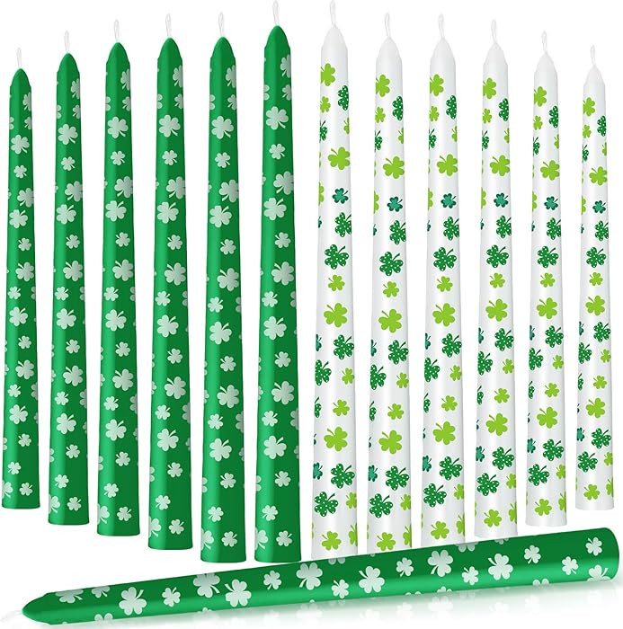 12 Pcs St. Patrick's Day Dripless Taper Candles 10 Inch Tall Unscented Candle Sticks White Green ... | Amazon (US)