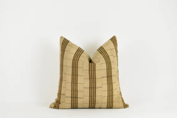Twix Pillow Vintage Aso oke Brown and Yellow Stripe - California Cool, Modern Farmhouse | Etsy (US)