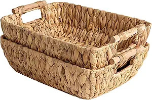 StorageWorks Hand-Woven Large Storage Baskets with Wooden Handles, Water Hyacinth Wicker Baskets ... | Amazon (US)