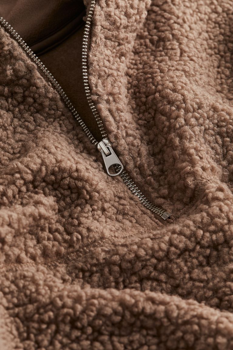 Half-zip Teddy Hoodie - Dark beige - Ladies | H&M US | H&M (US + CA)