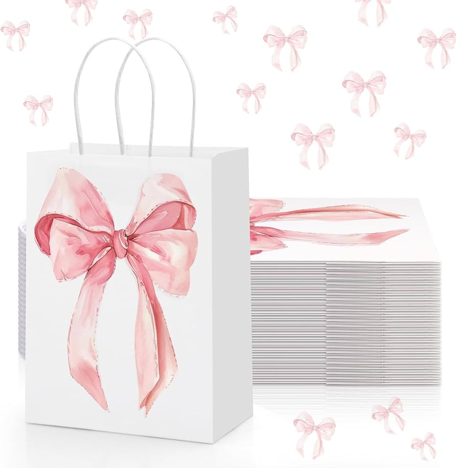 Draupnir 24PCS Coquette Pink Bow Paper Gift Bags, Party Favor Bags, Pink Goodie Bags for Birthday... | Amazon (US)