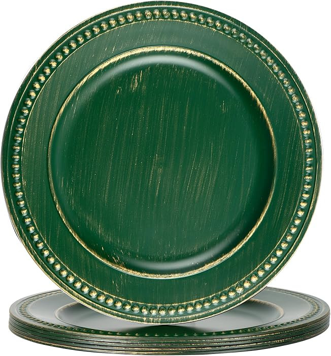 Vintage Charger Plates Set of 6, Beaded Service Plate, Plastic Charger Plate Set Bulk Wedding Eas... | Amazon (US)