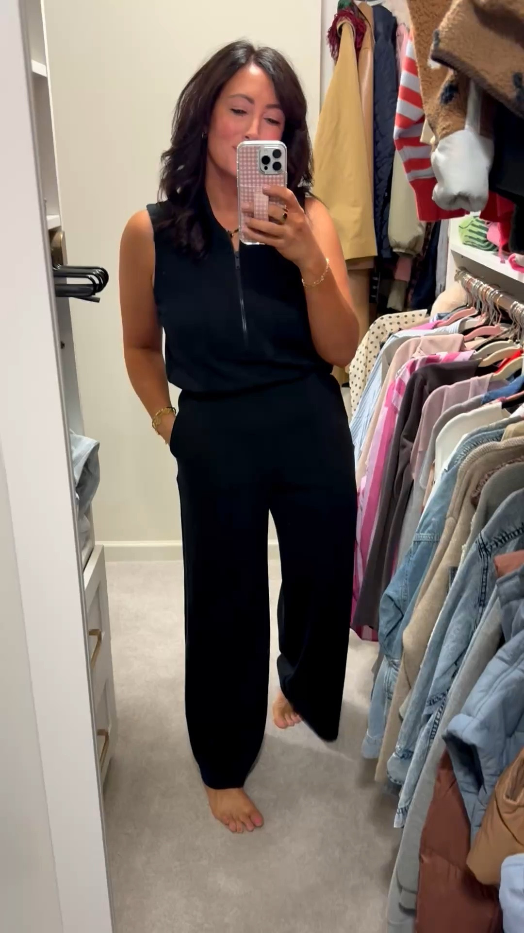 TRAVEL OUTFIT 
• medium petite jumpsuit 
• medium denim shirt - oversized fit 
@Spanx 
@Aritzia 

#LTKootd #LTKTravel #LTKgrwm