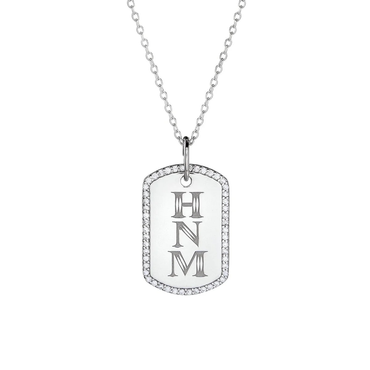 Pavé Monogram Large Dog Tag Necklace | Tiny Tags