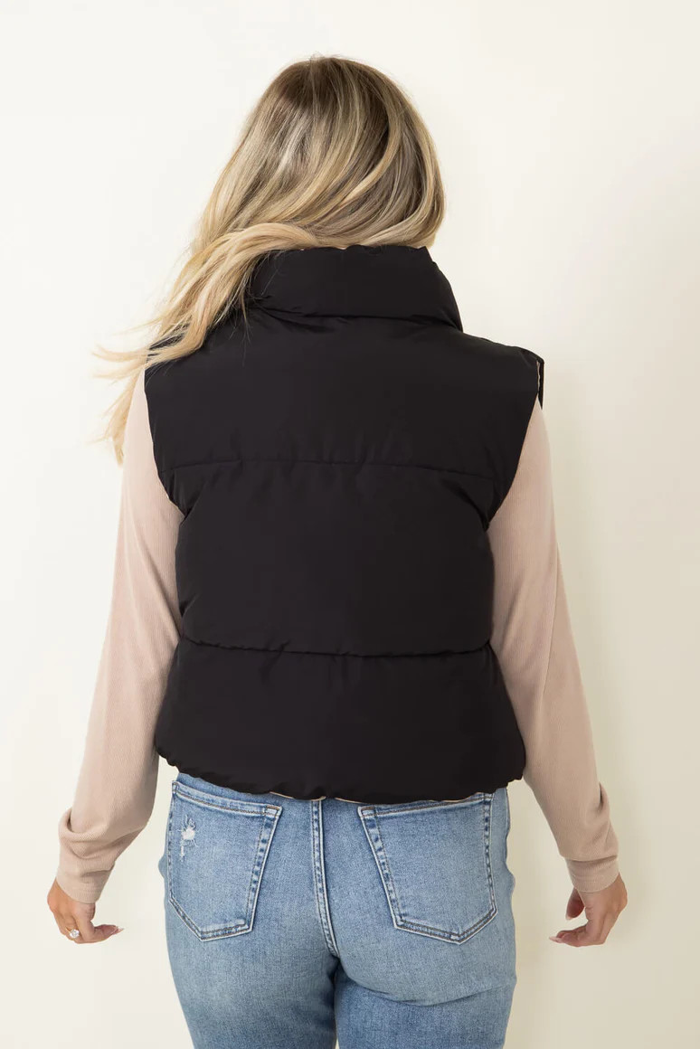 Love Tree Cropped Reversible Puffer Vest for Women in Black/Beige | Glik's