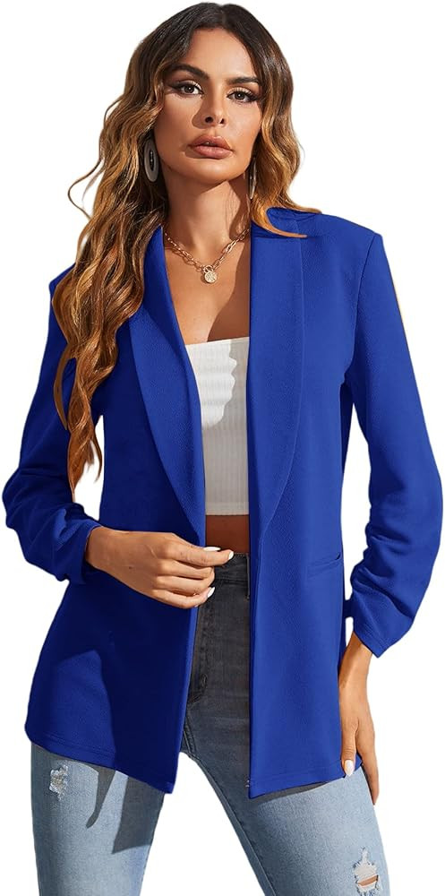 WDIRARA Women's Long Sleeve Open Front Blazer Casual Work Office Jacket | Amazon (US)