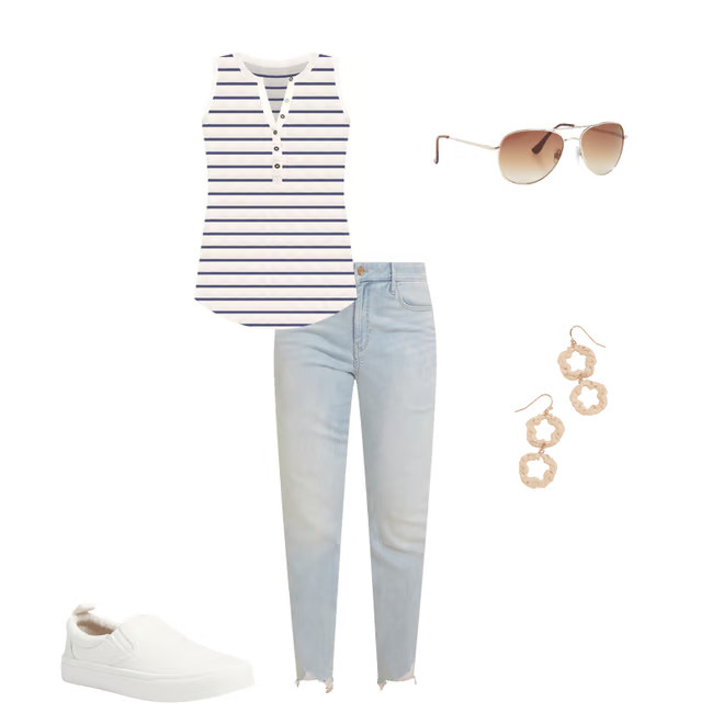 Striped Ribbed Henley Tank Top | Maurices