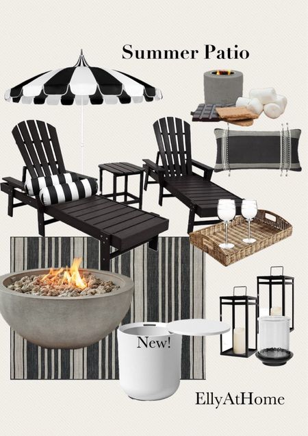 Summer at home in the backyard! Black and white cabana style, furniture, new style popular cooler table, lanterns, pillows, outdoor umbrellas, area rug, Amazon, Walmart, Target Shop soon, free shipping. 

#LTKSeasonal #LTKHome #LTKFamily