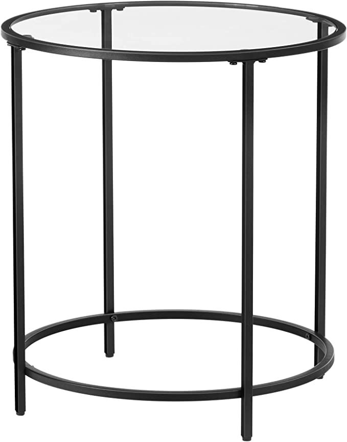 VASAGLE Round Side Table, Glass End Table with Metal Frame, Black Coffee Table with Modern Style ... | Amazon (US)