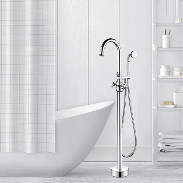 Danya Double Handle Floor Mounted Freestanding Tub Filler with Handshower | Wayfair North America