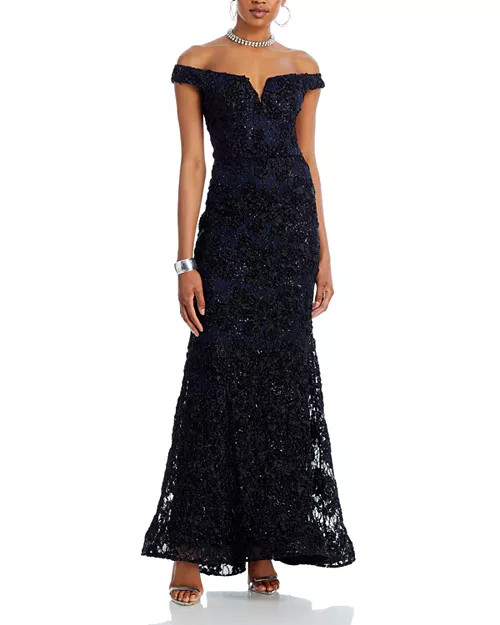 AQUA Off-the-Shoulder Embellished Lace Gown - Exclusive  | Bloomingdale's Women | Bloomingdale's (US)
