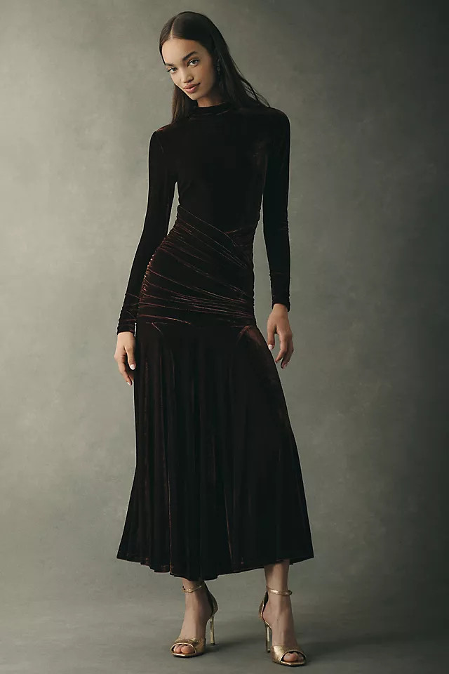 Velour Mock-Neck Maxi Dress | Anthropologie (US)