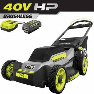 RYOBI 40V HP Brushless 20 in. Cordless Battery Walk Behind Push Mower with 6.0 Ah Battery and Cha... | The Home Depot