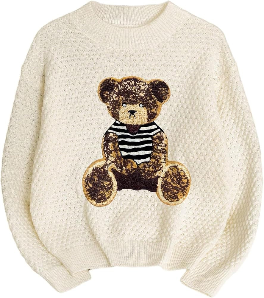 Girl's Bow Sweater Crew Neck Cute Sweaters Long Sleeve Knit Pullovers Sweater | Amazon (US)