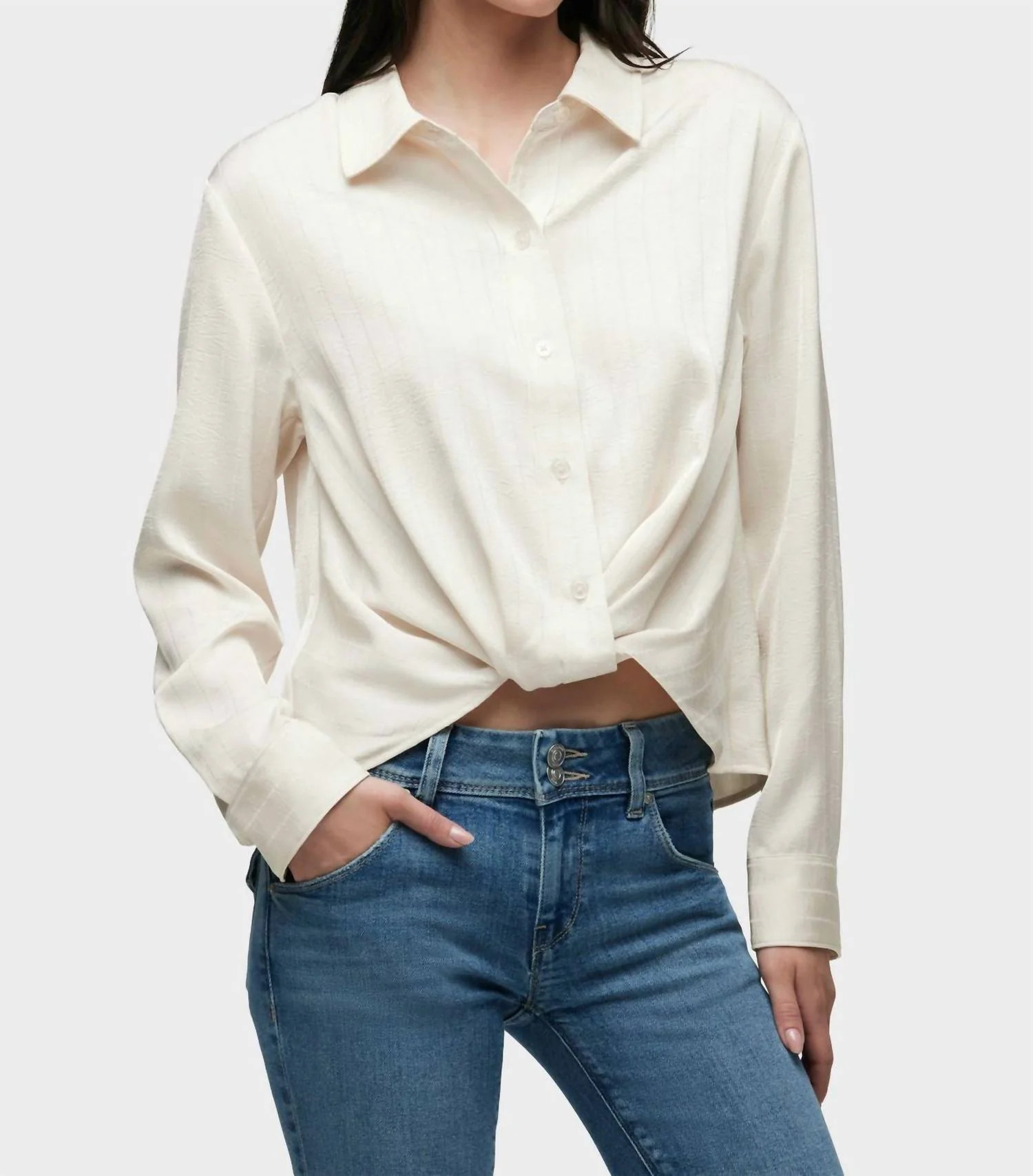 Long Sleeve Knotted Button Down Shirt In Cream | Shop Simon