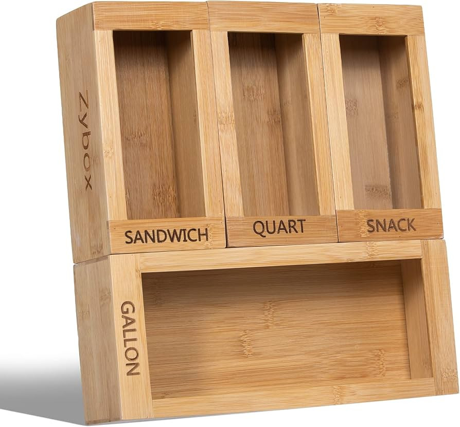 Bamboo Ziplock Bag Organizer for Kitchen Drawer 4 piece Organizers and Storage Dispenser Food Sto... | Amazon (US)