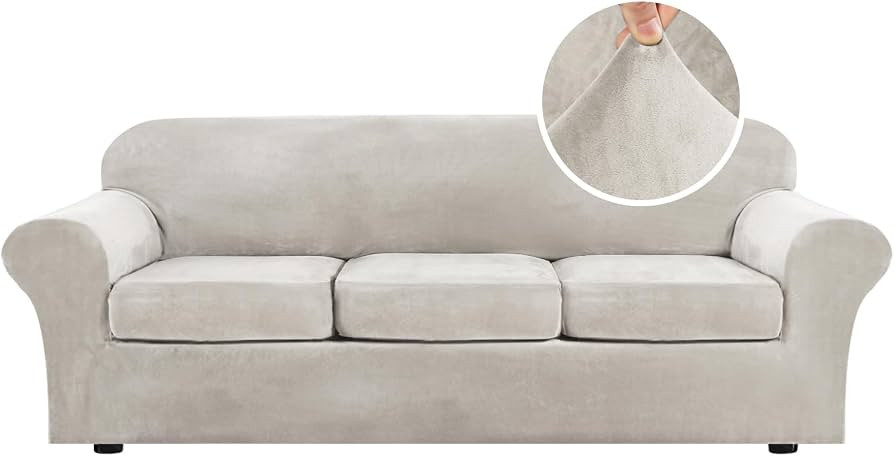 H.VERSAILTEX Velvet 4 Piece High Stretch Sofa Slipcover Cover Furniture Protector Form Fit Luxury... | Amazon (US)