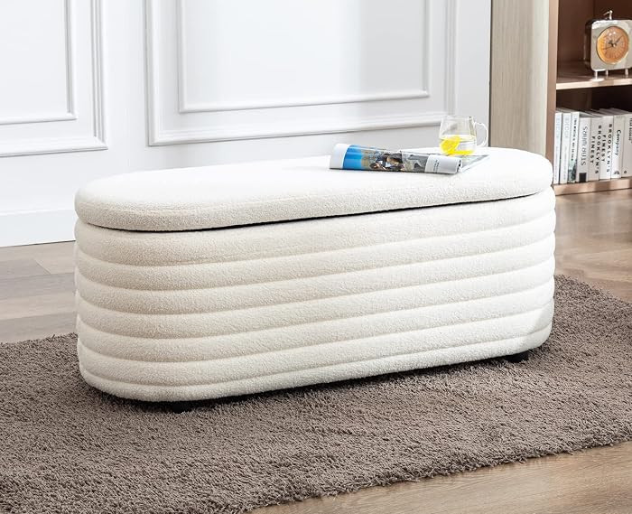 Kmax 45" Storage Bench Faux Fur Entryway Bench Upholstered Ottoman Bench for Bedroom Living Room ... | Amazon (US)