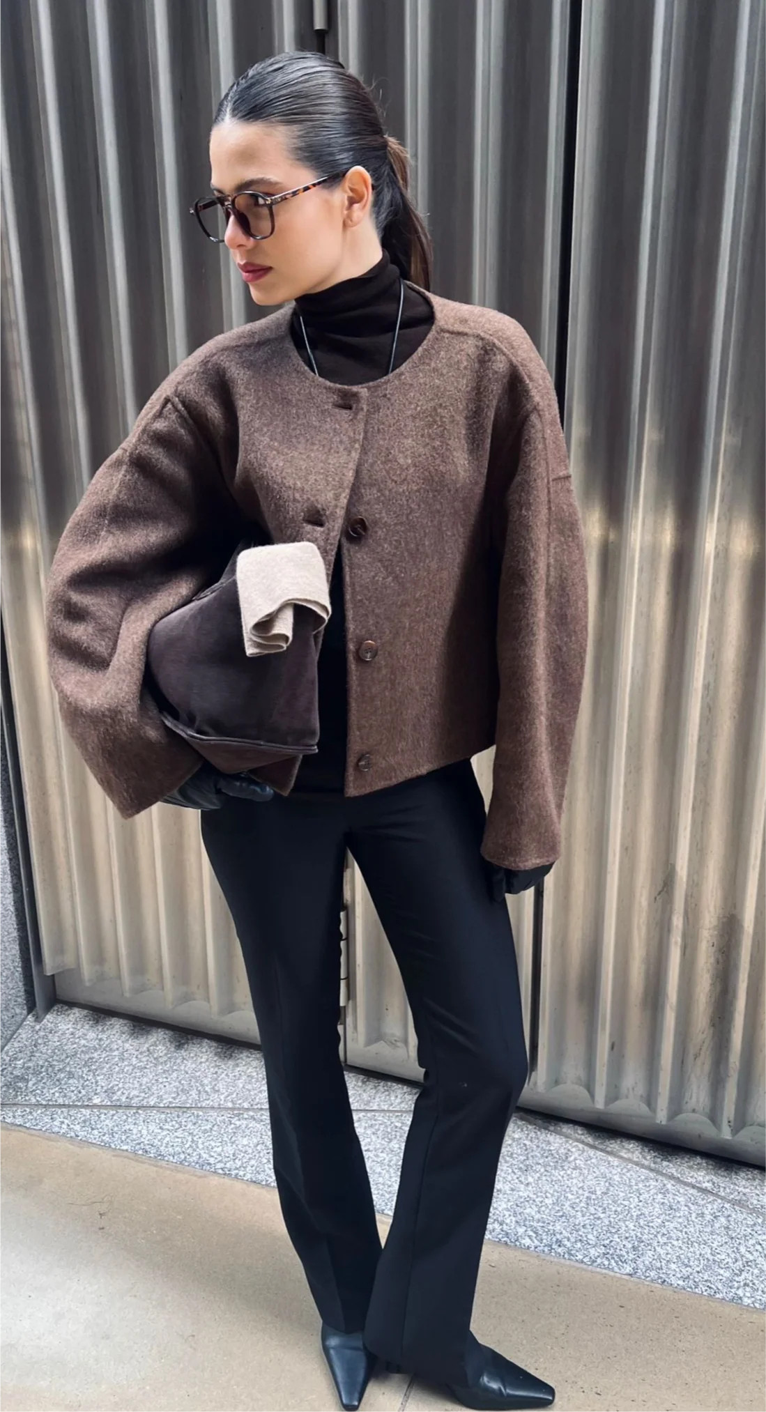 Esme Wool Collarless Cropped Jacket Bark | Marcela London