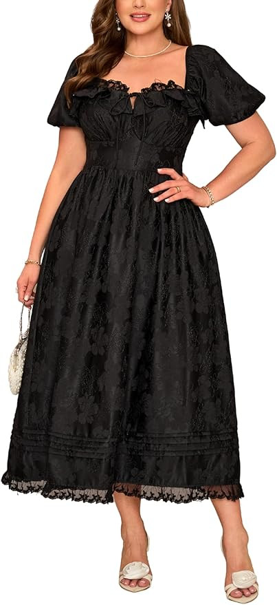 Plus Size Formal Wedding Guest Dresses for Women - 3 Wear Styles Elegant Embossed Jacquard Dress | Amazon (US)