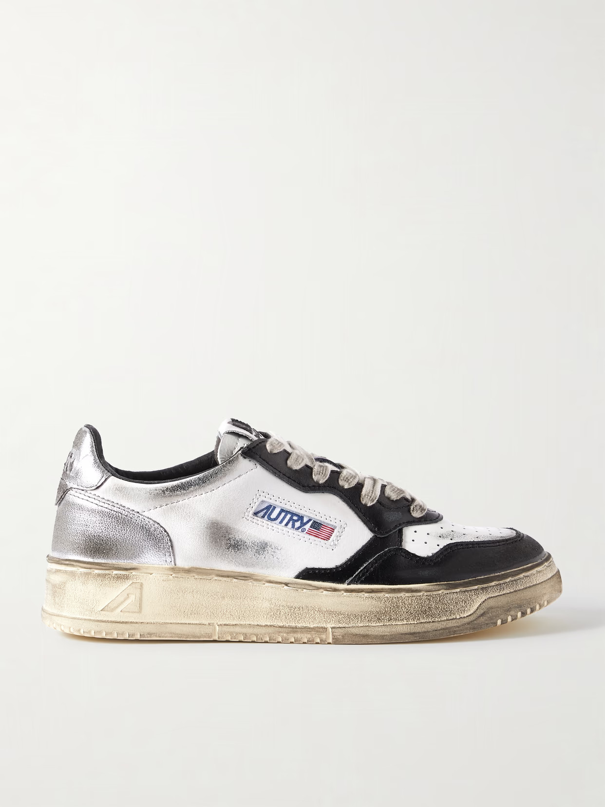 Autry - Super Vintage Distressed Leather Sneakers - Black | NET-A-PORTER (US)
