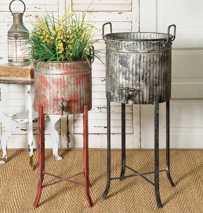 Colonial Tin Works Set of Two-Rustic Industrial Farmhouse Chic Spigot Tubs/Planters with Stands, ... | Amazon (US)
