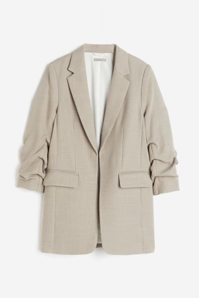 Gathered-sleeve jacket - Beige - Ladies | H&M GB | H&M (UK, MY, IN, SG, PH, TW, HK)