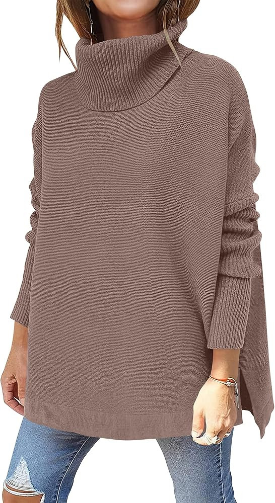ANRABESS Women's Oversized Turtleneck Batwing Sleeve Spilt Casual Loose Knit Tunic Pullover Sweat... | Amazon (US)