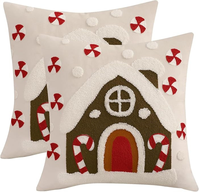 LUOYEHK Christmas Pillow Covers 18x18 Set of 2 Snowflakes and House Decorative Throw Pillows Wint... | Amazon (US)
