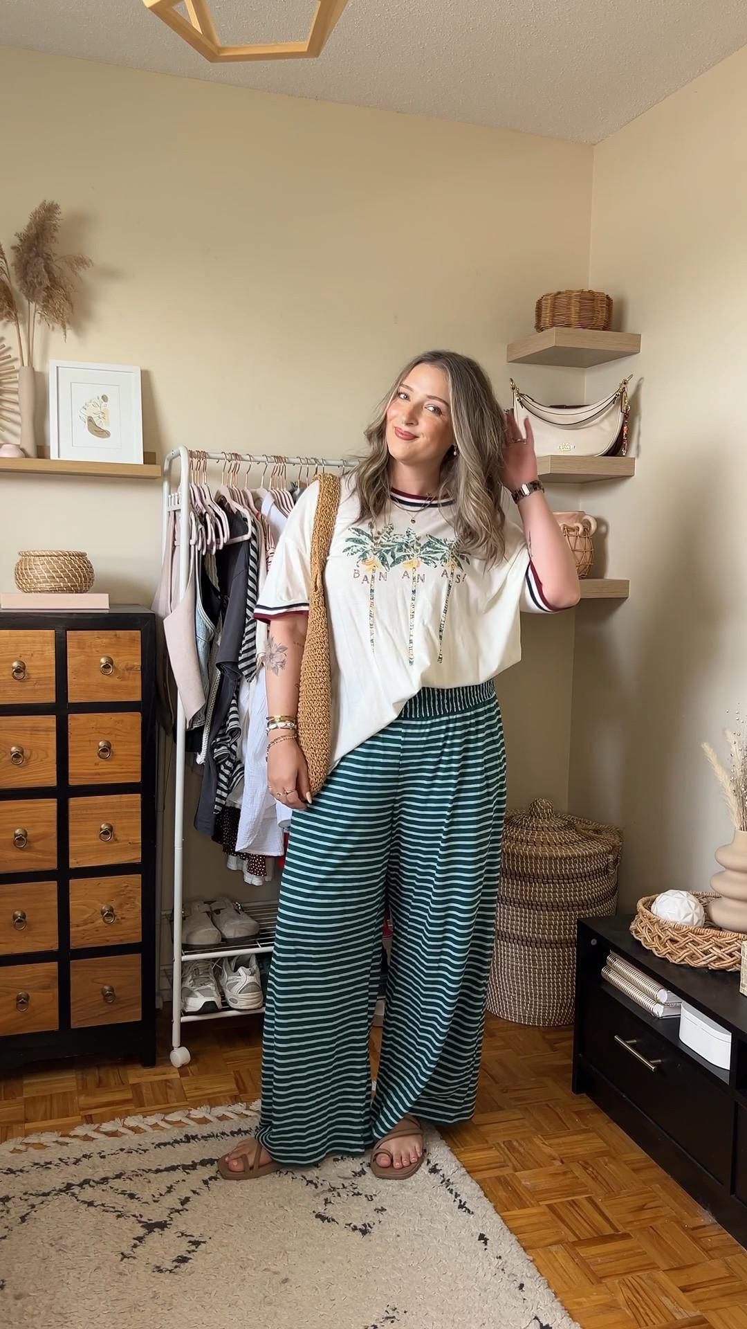 Comfy casual summer outfit! Wearing my usual size L in both the striped wide leg pants and graphic tee! Crocs sandals are super comfy, I’m a 9.5-10 shoe and wear a 10. Canadian crocs link under “similar products”

#LTKsummer #LTKsale #LTKmidsize