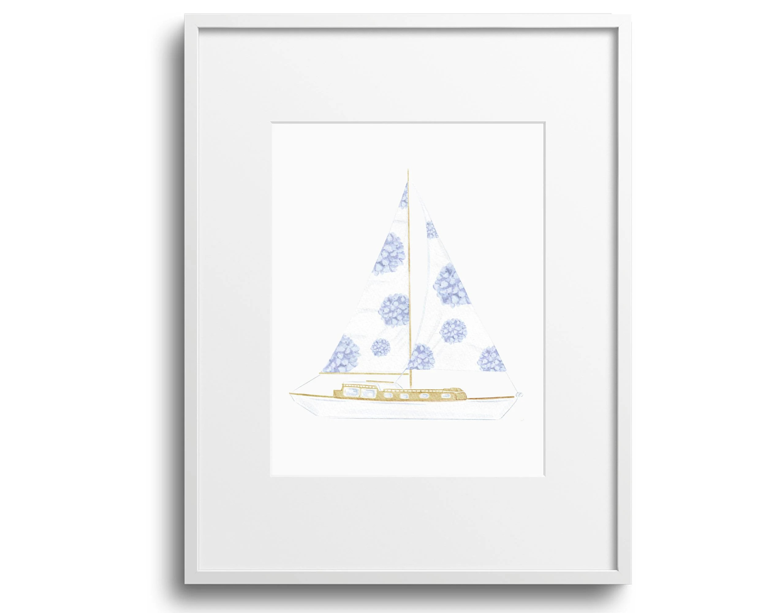 Hydrangea Sailboat Watercolor Art Print: Coastal Beach House Decor - Etsy | Etsy (Global)