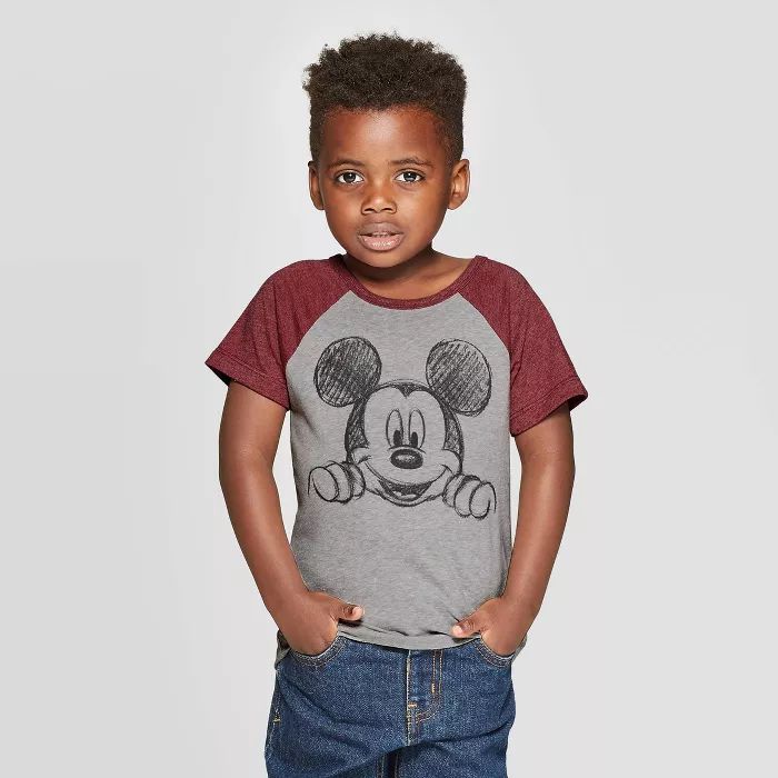 Toddler Boys' Disney Mickey Mouse Short Sleeve T-Shirt - Burgundy | Target