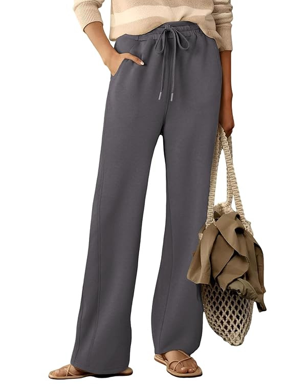 Dokotoo Women's Wide Leg Pants 2024 Flowy Casual Pants Straight Leg Elastic Waisted Sweatpants Pa... | Amazon (US)