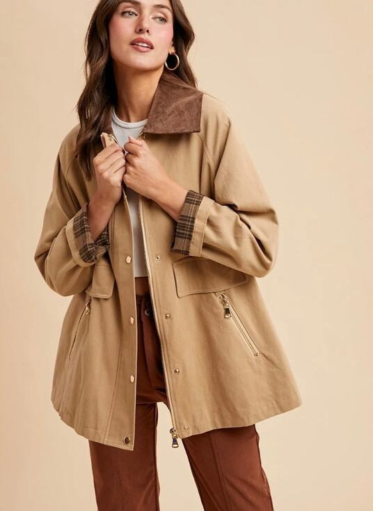 In Loom Genevieve Barn Chore Jacket Corduroy Collar Sandy Beige Size Medium | Poshmark