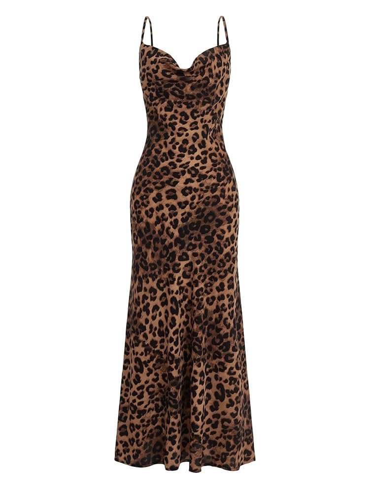 Floerns Women's Leopard Print Draped Collar Spaghetti Strap Cami Long Dress | Amazon (US)