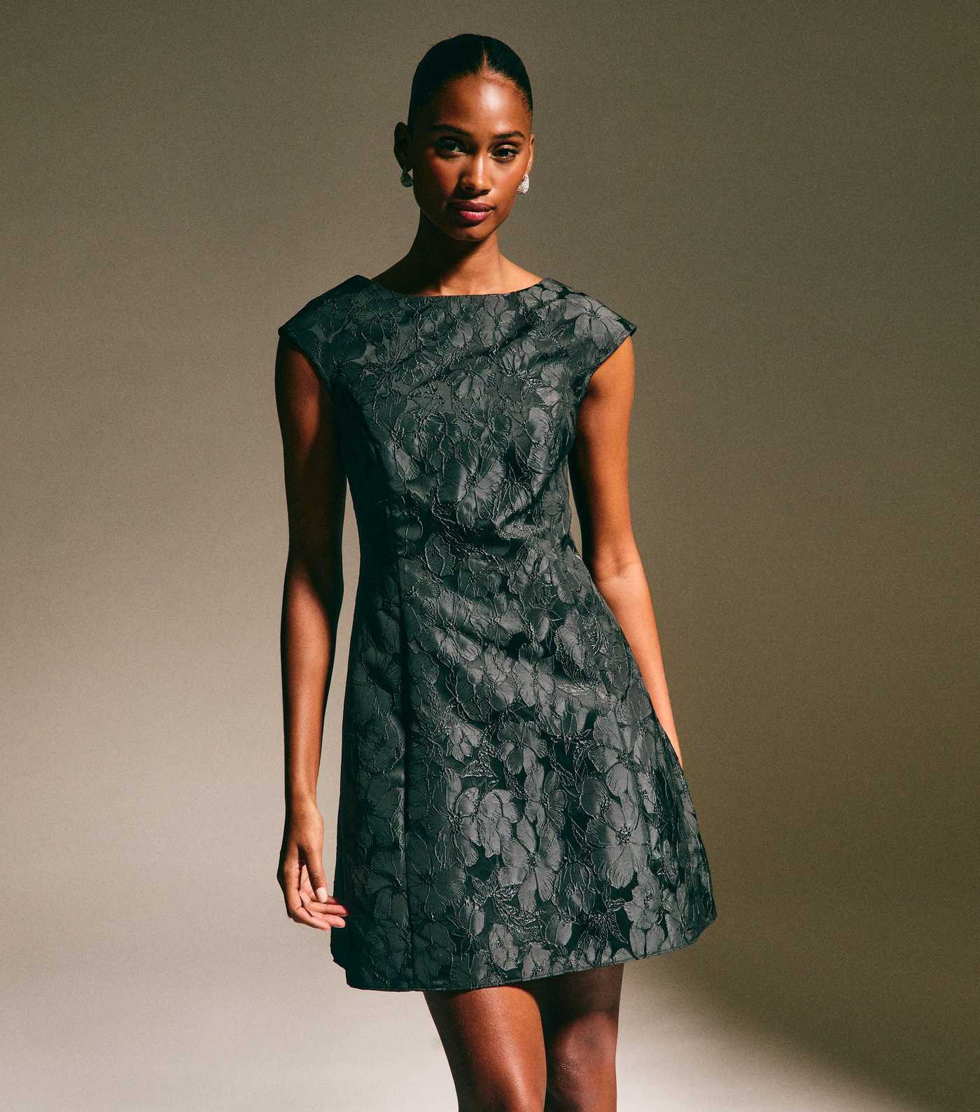 Black Floral Jacquard Bow Mini Dress | New Look | New Look (UK)