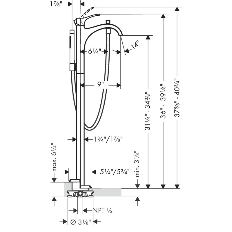 04818000 Locarno Single Handle Floor Mounted Freestanding Tub Filler Trim | Wayfair North America