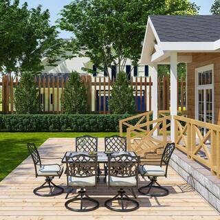 CASAINC Cast Aluminum 7-Piece Outdoor Patio Dining Set with Table and Swivel Chairs CA-IVY203-R11... | The Home Depot