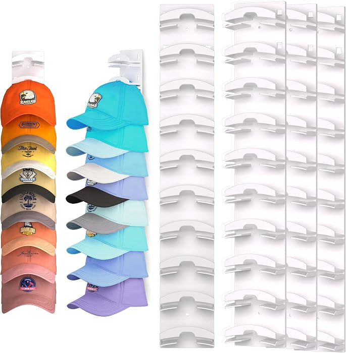 Hat Organizer for Baseball Caps 4Pack, Hat Rack for Wall with Strong Adhesive Hold up to 40 Hats,... | Amazon (US)