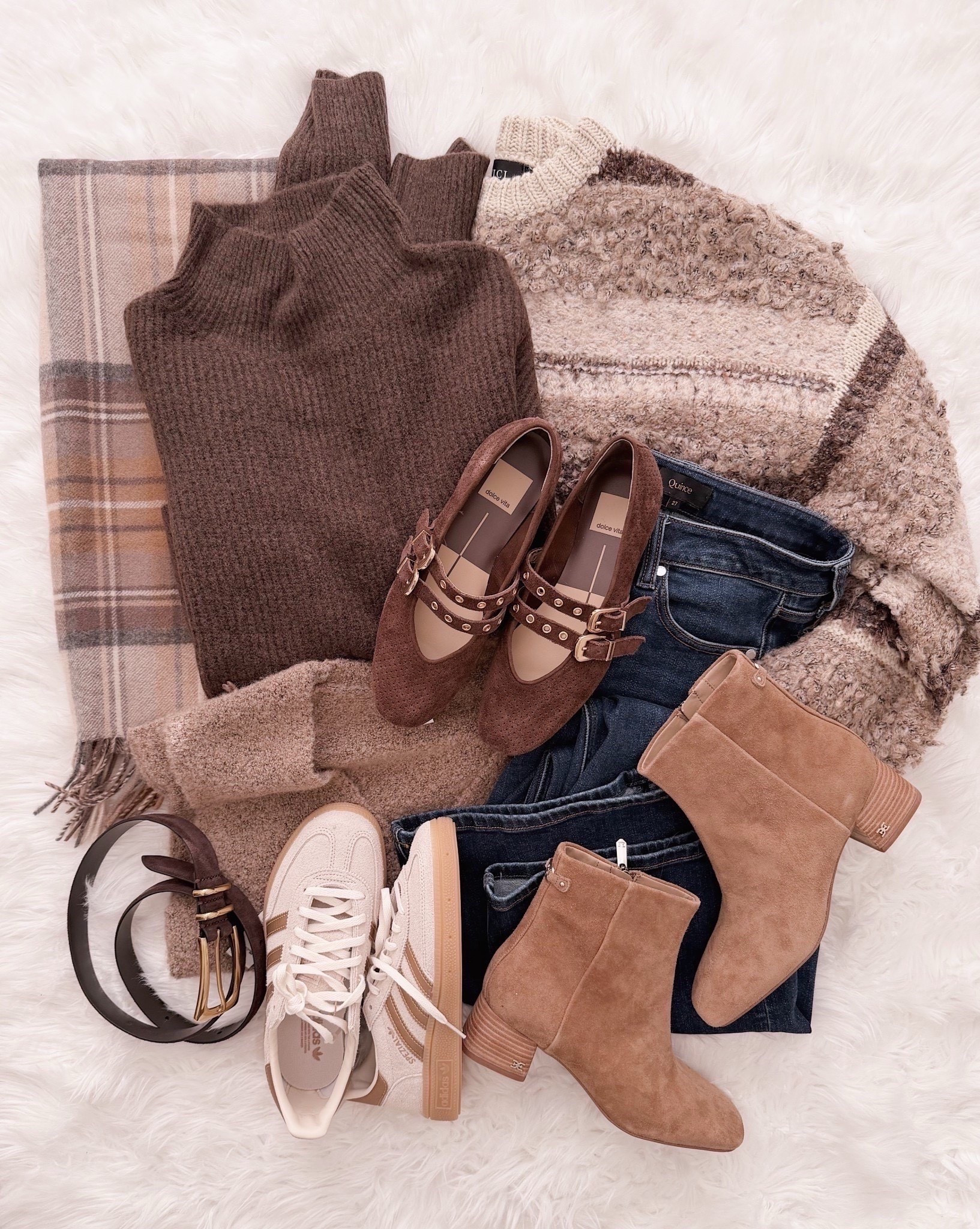 These are my go-to neutrals for winter when I want getting dressed to feel effortless. The mix of textures and shades makes every outfit look more intentional without trying.

winter outfit essentials, neutral wardrobe, flat lay winter outfit, casual style for women over 40, cozy winter layers, brown flats, ankle boots, wide leg jeans, winter style staples


#LTKHoliday #LTKSeasonal #LTKOver40