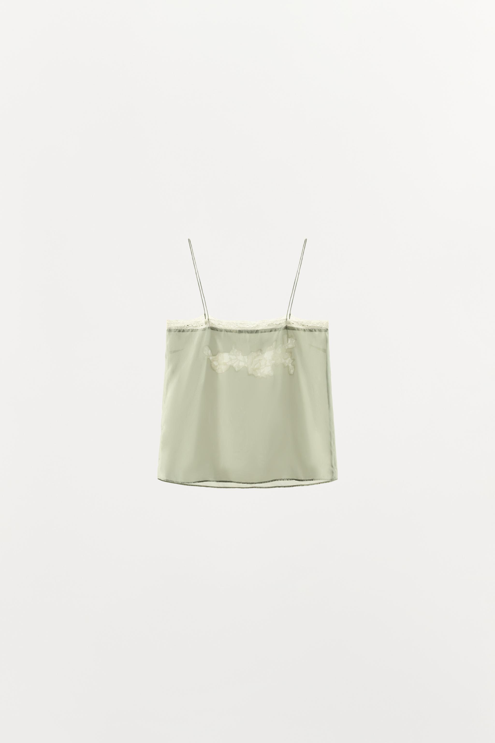 100% SILK FLORAL EMBROIDERED TOP | Zara US