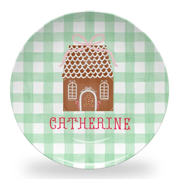 personalized watercolor kids christmas plate, gingerbread house plate for kid, gift for granddaug... | Etsy (US)