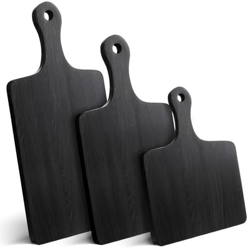 Geetery 3 Pcs Black Cutting Boards for Kitchen, Large Acacia Wood Cutting Board Set Charcuterie Chopping Kitchen tool with Handle, 16.5 x 6.7'', 14 x 6.7'', 9.8 x 6.7'' | Amazon (US)