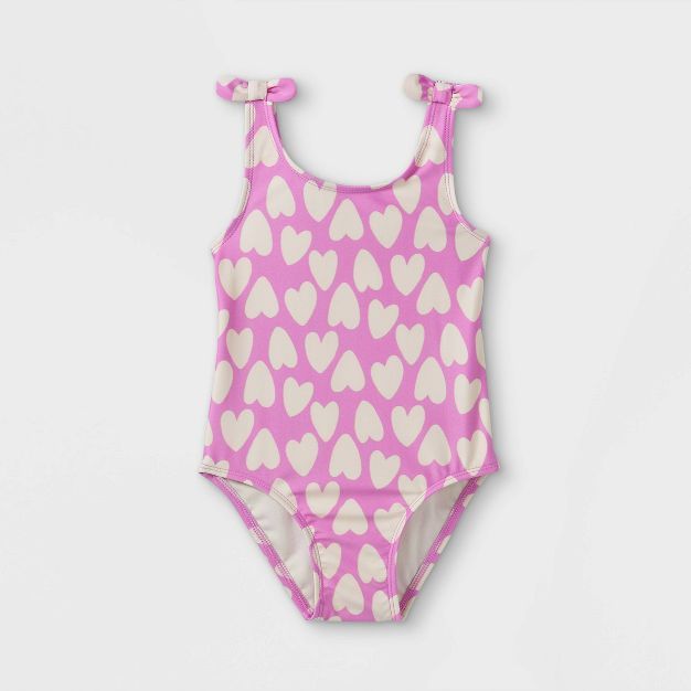 Toddler Girls' Heart Print One Piece Swimsuit - Cat & Jack™ Lavender | Target