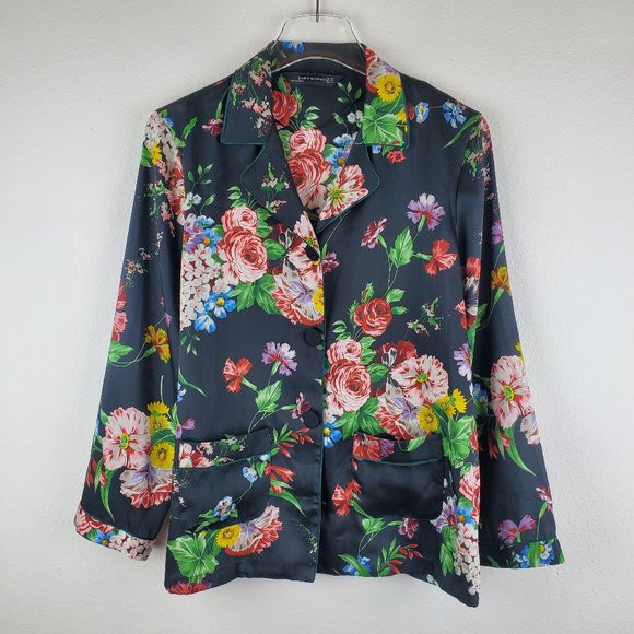 Zara shirt blouse black floral XS pajama styling boho evening | Poshmark