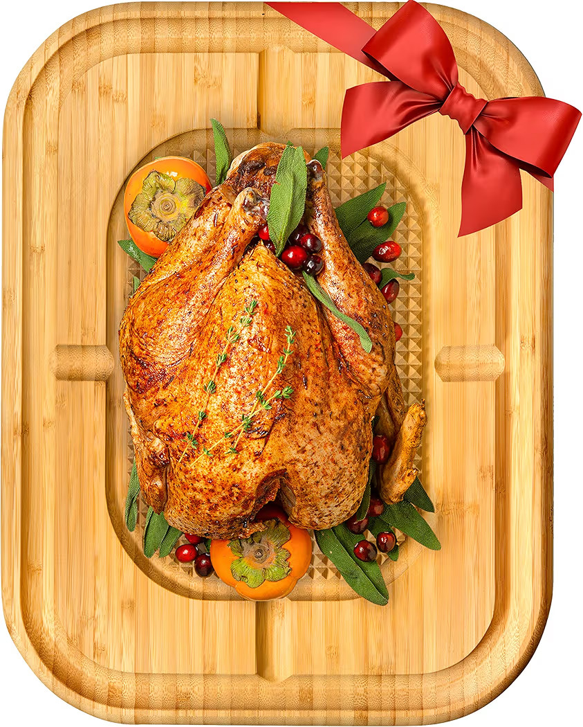 Meat Cutting Board - Large 18"x12" Reversible Bamboo Carving Board for Turkey - Heavy Duty Butche... | Amazon (US)